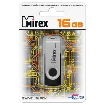  USB-флешка 16GB Mirex Swivel, USB 2.0, Черный (13600-FMURUS16) 