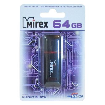  USB-флешка Mirex 13600-FMUKNT64 64GB Knight, USB 2.0, Черный 