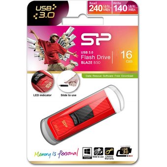  USB-флешка 16Gb Silicon Power Blaze B50, USB 3.0, Красный (SP016GBUF3B50V1R) 