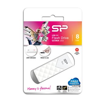  USB-флешка Silicon Power 8Gb Ultima U03, USB 2.0, Белый (SP008GBUF2U03V1W) 