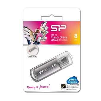  USB-флешка Silicon Power 8Gb Ultima II, USB 2.0, Серебристый (SP008GBUF2M01V1S) 