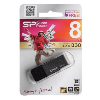  USB-флешка Silicon Power 8Gb Blaze B30, USB 3.0, Черный (SP008GBUF3B30V1K) 