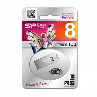  USB-флешка Silicon Power 8Gb Touch T03, USB 2.0, Нерж. сталь (SP008GBUF2T03V1F) 