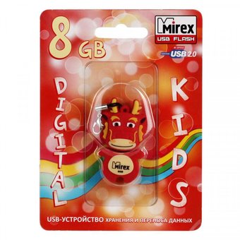  USB-флешка Mirex 8GB Dragon, USB 2.0, Красный (13600-KIDDAR08) 