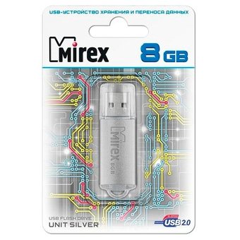  USB-флешка Mirex 8GB Unit, USB 2.0, Серебро (13600-FMUUSI08) 
