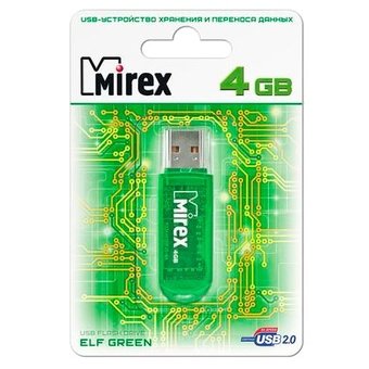  USB-флешка Mirex 4GB Elf, USB 2.0, Зеленый (13600-FMUGRE04) 