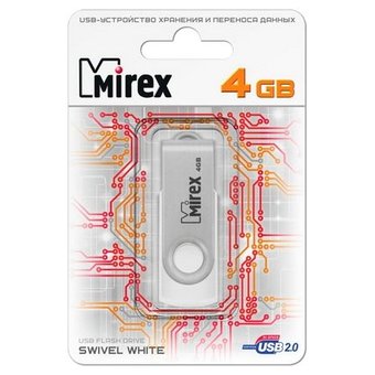  USB-флешка Mirex 4GB Swivel, USB 2.0, Белый (13600-FMUSWT04) 