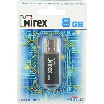  USB-флешка Mirex 8GB Unit, USB 2.0, Черный (13600-FMUUND08) 