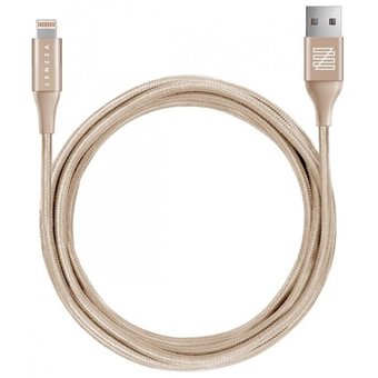  Кевларовый кабель LENZZA Nylon Braided Kevlar Cable Lightning to USB 1,2м золотой 