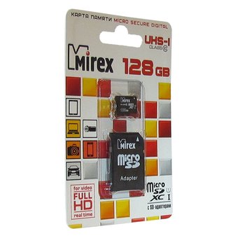  Карта памяти Mirex 13613-AD10S128 microSD 128GB microSDXC Class 10 UHS-I (SD адаптер) 