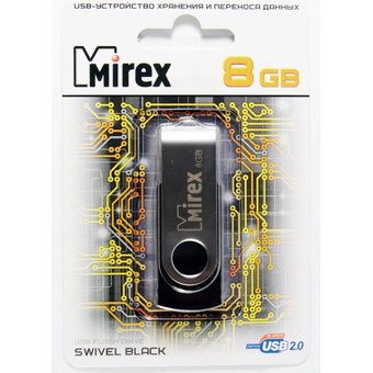 USB-флешка Mirex 8GB Swivel, USB 2.0, Черный (13600-FMURUS08) 
