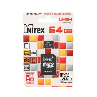  Карта памяти Mirex 13613-AD10SD64 microSD 64GB microSDXC Class 10 UHS-I (SD адаптер) 