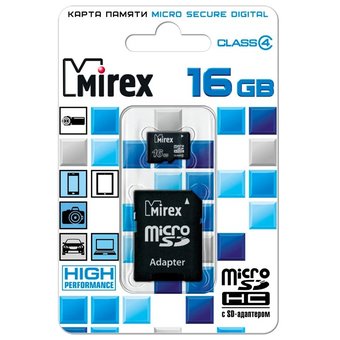  Карта памяти Mirex 13613-ADTMSD16 microSD 16GB microSDHC Class 4 (SD адаптер) 