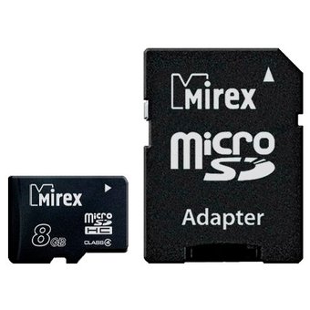  Карта памяти Mirex microSD 8GB microSDHC Class 4 (SD адаптер) (13613-ADTMSD08) 