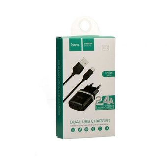  УЦ СЗУ HOCO C12 series 2USB +Micro 2.4A, чёрный (ПУ) 
