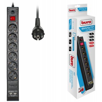  Сетевой фильтр Buro BU-SP1.8_USB_2A-B 1.8м (6 розеток) черный 