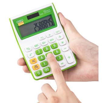  Калькулятор настольный Deli E1122/GRN зеленый 
