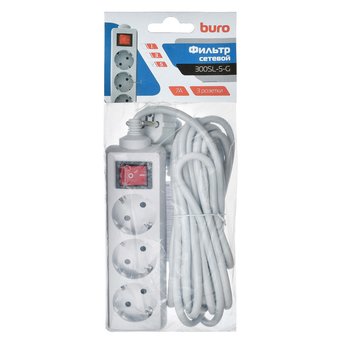  Сетевой фильтр Buro 300SL-5-G 5м (3 розетки) серый 