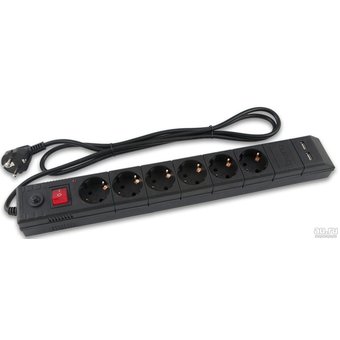  Сетевой фильтр Buro BU-SP1.8_USB_2A-B 1.8м (6 розеток) черный 