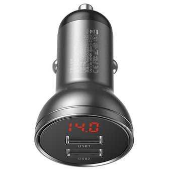  АЗУ Baseus Digital Display 2USB 4.8A Car Charger 24W Grey 