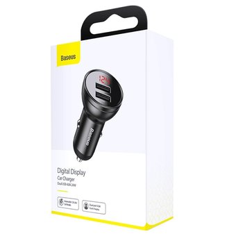  АЗУ Baseus Digital Display 2USB 4.8A Car Charger 24W Grey 