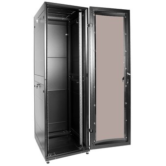  Шкаф телекоммуникационный ЦМО (ШТК-МП-42.6.6-1ААА-9005) ПРОФ универсальный 42U (600x600) дверь стекло, чёрный, в сборе 