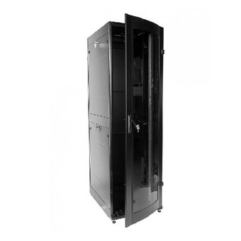  Шкаф телекоммуникационный ЦМО (ШТК-МП-42.6.6-1ААА-9005) ПРОФ универсальный 42U (600x600) дверь стекло, чёрный, в сборе 