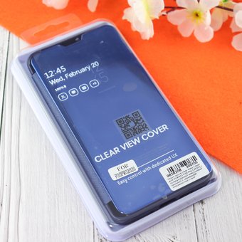  Чехол-книга Clear View Cover для HUAWEI P30 Pro (2020) с полупрозрачной пластиковой крышкой с зеркальной поверхностью синий 