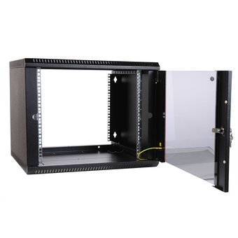  Шкаф телекоммуникационный ЦМО (ШРН-Э-9.500-9005) разборный 9U (600х520) дверь стекло, цвет черный 