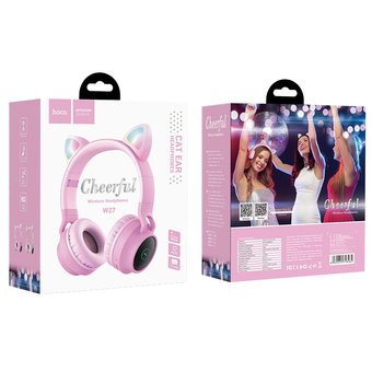  УЦ Наушники полноразмерные bluetooth HOCO W27 Cat ear, pink (плохая упаковка) 