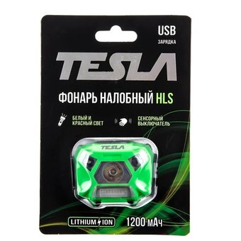  Фонарь налобный TESLA HLS, 3Вт, 140 люмен, литиевый аккумулятор, сенсор, красный свет 