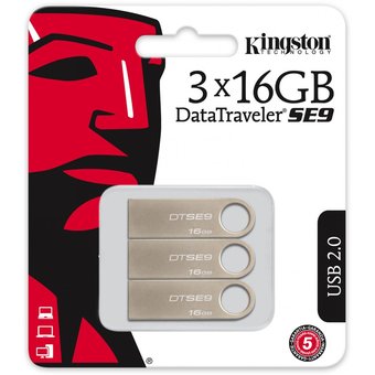  USB-флешка Kingston DTSE9H/16GB-3P DataTraveler SE9, 16 Гб, USB 2.0, 3 штуки в упаковке 