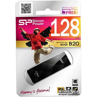  USB-флешка Silicon Power SP128GBUF3B20V1K Blaze B20 128Gb , USB 3.0, Черный 