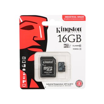  Карта памяти Kingston microSDHC 16GB Class 10 UHS-I Industrial Temp (SD адаптер) (SDCIT/16GB) 