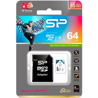  Карта памяти Silicon Power SP064GBSTXBU1V21SP microSD 64GB Elite microSDHC Class 10 UHS-I (SD адаптер) Colorful 
