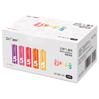  Батарейки алкалиновые Xiaomi ZMI Rainbow Zi5 типа AA (40 шт.) (AA540 Colors) разноцветные 