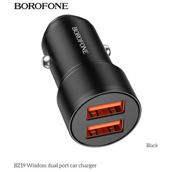  АЗУ BOROFONE BZ19 Wisdom dual port car charger+Type-C, (чёрный) 