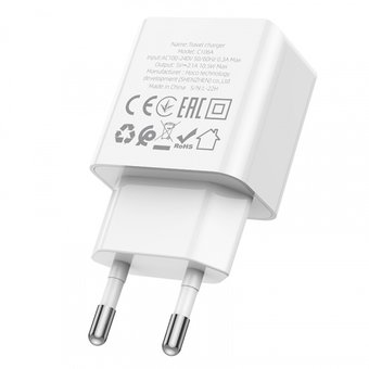  СЗУ HOCO C106A Leisure single port charger+Type-C (EU), (белый) 
