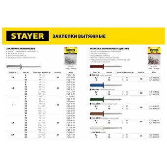  Заклепки STAYER PROFIX 3120-40-10 алюминиевые, 4,0х10мм, 50шт 