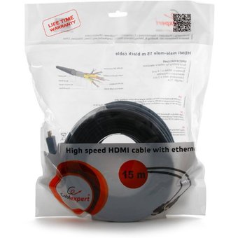  Кабель HDMI Cablexpert CC-HDMI4L-15M, 15м, v2.0, 19M/19M, серия Light, черный, позол.разъемы, экран, пакет 