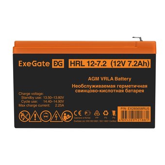  Аккумуляторная батарея ExeGate HRL 12-7.2 (12V 7.2Ah, 1227W, клеммы F2) 285658 
