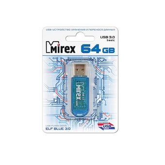  USB-флешка Mirex 13600-FM3BEF64 Elf 64GB, USB 3.0, синий 