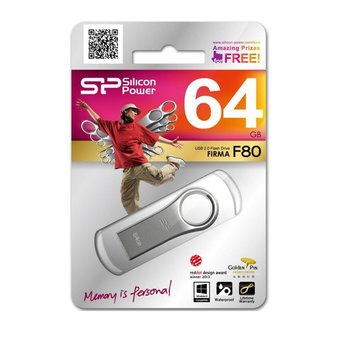  USB-флешка Silicon Power SP064GBUF2F80V1S Firma F80 64Gb, USB 2.0, серебро, металл 