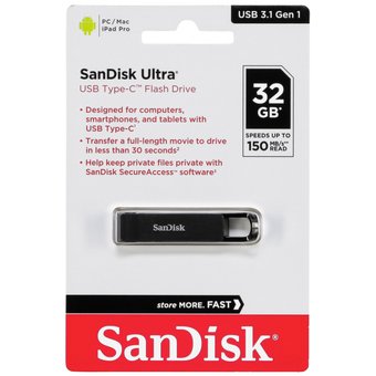  USB-флешка SanDisk SDCZ460-032G-G46 CZ460 Ultra, 32GB USB Type-C, Черный 