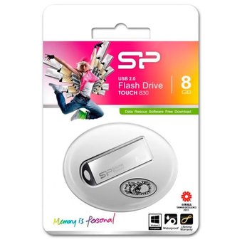  USB-флешка Silicon Power 8Gb Touch 830, USB 2.0, Нерж сталь (SP008GBUF2830V1S) 