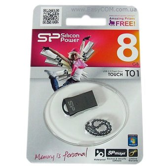  USB-флешка Silicon Power 8Gb Touch T01, USB 2.0, Черный (SP008GBUF2T01V1K) 