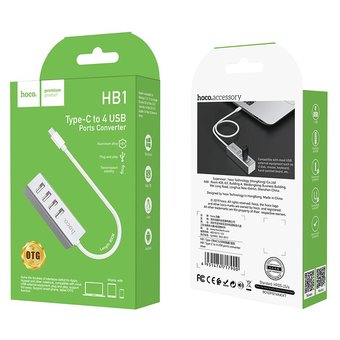  USB-HUB Hoco HB1 4, USB 2.0, 4 Port (серебристый) 