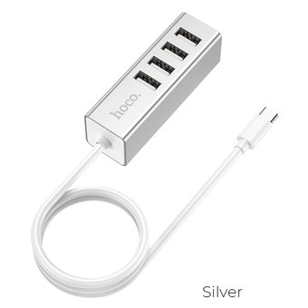  USB-HUB Hoco HB1 4, USB 2.0, 4 Port (серебристый) 