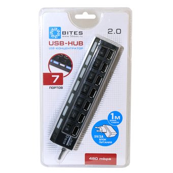 Концентратор 5bites HB27-203PBK 7*USB2.0/БП 5В-2А/1M/Black 
