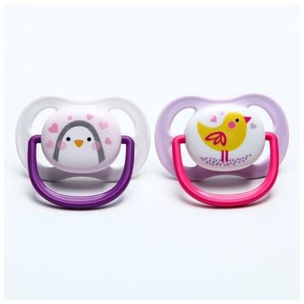  Пустышка PHILIPS SCF080/06 ultra air Lime, Пингвин/Птичка, 0-6мес, 2шт, для девочек 